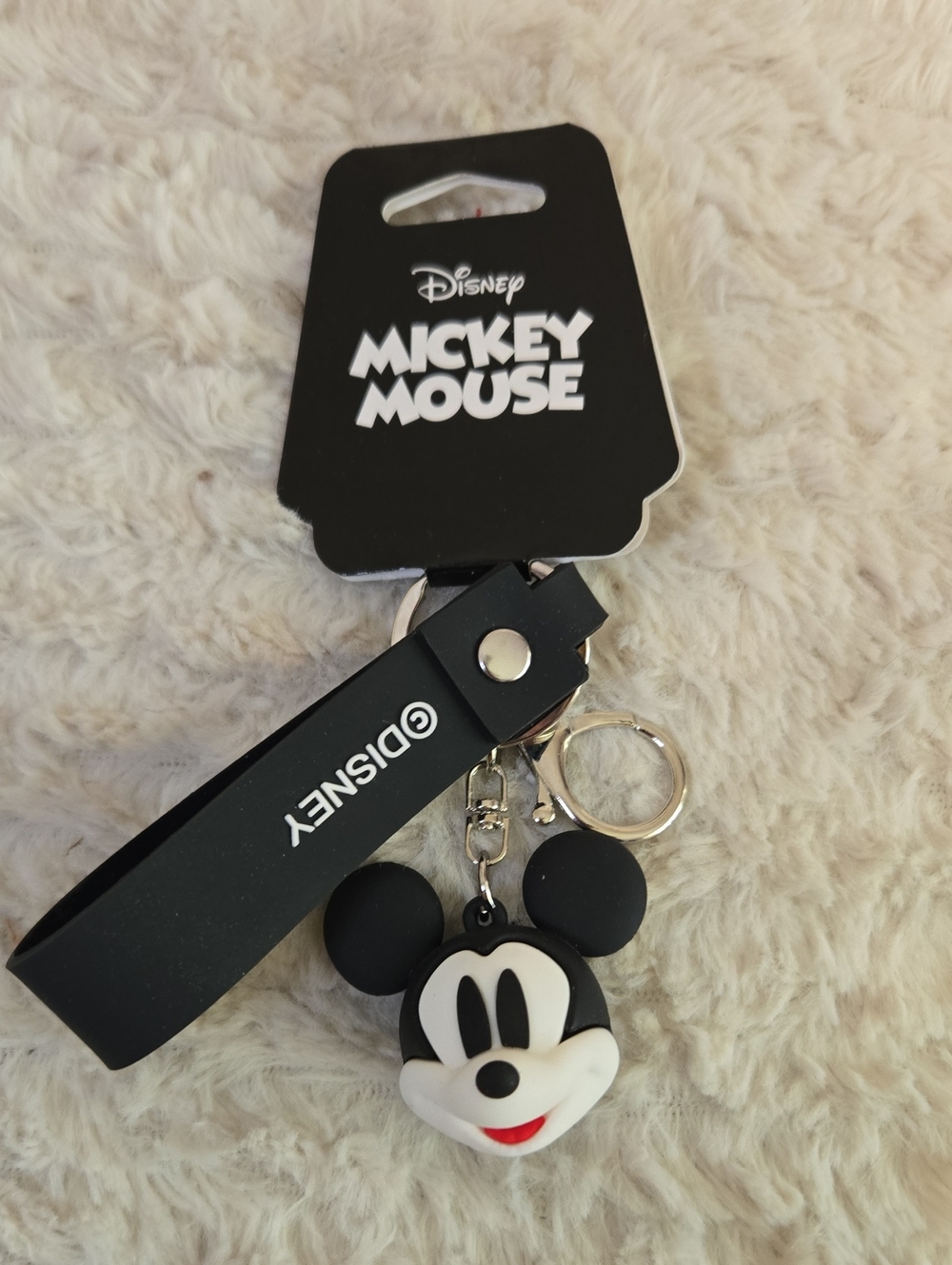 Disney Mickey Mouse Black and White Silicone Keychain with Strap